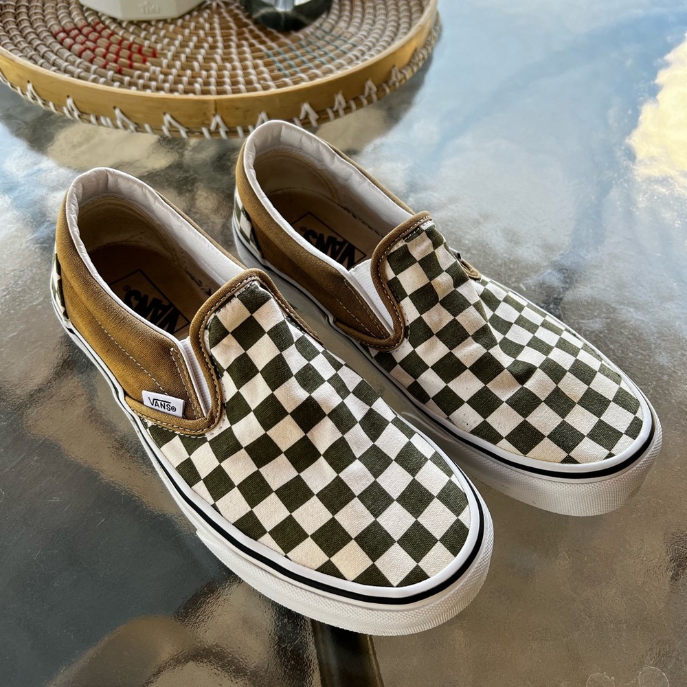 Olive green checkered Vans